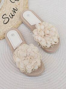 Women Fashion Flat Sandals Beige Flowers Slip On Slides Fashion Sandals For Women Casual Summer Beach Shoes - Beige - View 6
