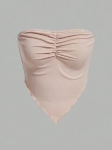 Sweetra Conjunto de 4 piezas con parte superior tipo bandeau con detalle de pliegues y bajo asimétrico, estilo Y2K