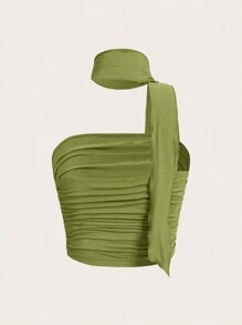 SHEIN MOD 女士纯色褶皱针织上衣