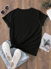 SHEIN Áo thun cổ tròn in hình đầu lâu cho nữ Áo thun họa tiết cho nữ - màu đen - Xem 2