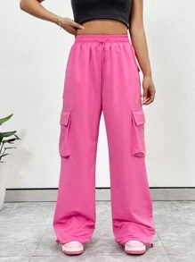 SHEIN Unity Multi-Pocket Casual Cargo Sweatpants - Pink - View 6