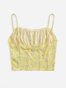 Soleia Trang trí Frills Xếp li Cami ngọn Với Đệm - Màu vàng - Xem 2