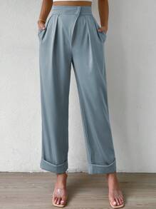 RosyDaze Pantalones Largos Plisados Y Con Bolsillos Para Mujeres