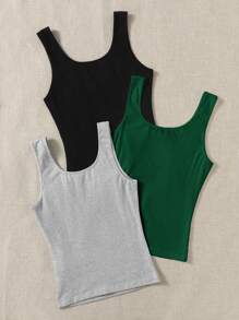 SHEIN EZwear Multicolor Women's Solid Color Tank Top For Summer