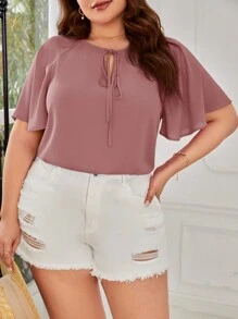 SHEIN Clasi Của phụ nữ Kích thước lớn Màu thuần Nút Vòng cổ Tay Raglan Áo sơ mi - Bụi hồng - Xem 4