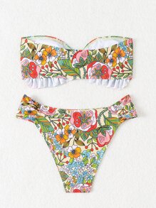 Swim Vcay 女士花卉印花無肩帶比基尼套裝 - 彩色 - 查看 6