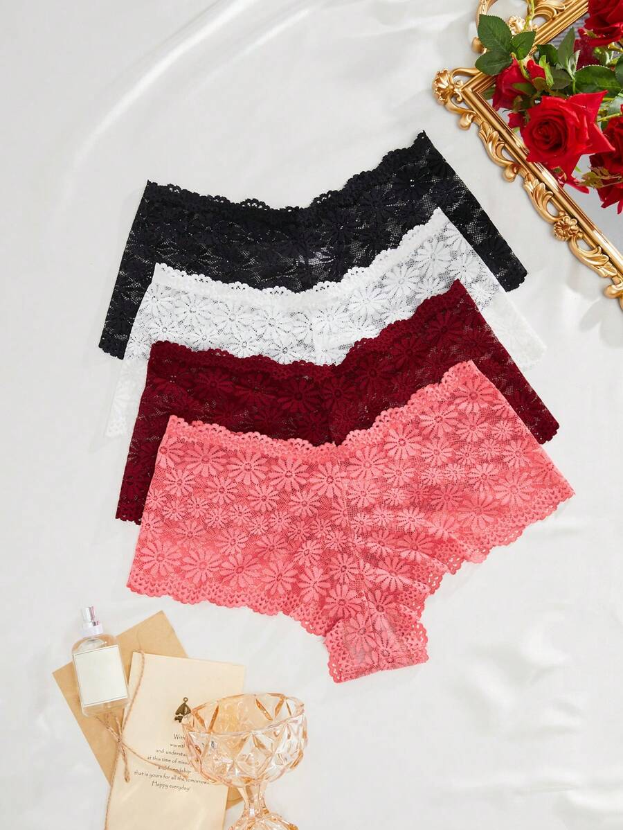 Panties De Encaje De Color Sólido Para Mujer - Multicolor - Ver 1