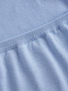 SHEIN Qutie 曲線斜v領針織上衣 - 淺藍色 - 查看 4