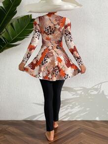 Swim Mulvari 女式長袖楝花印花泳裝，適用於婚禮 - 彩色 - 查看 2