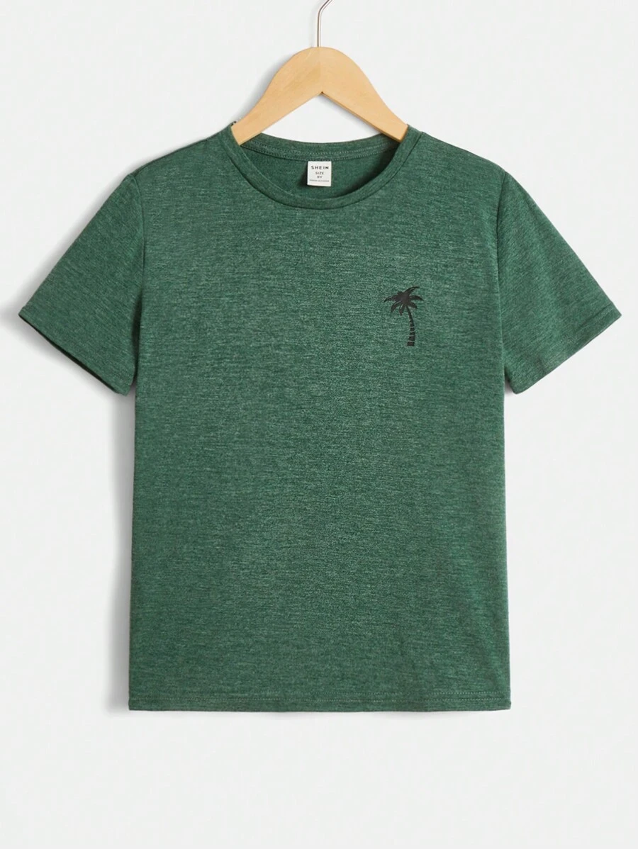 Tween Boy Casual Comfortable Round Neck Short Sleeve T-Shirt - Green - View 1