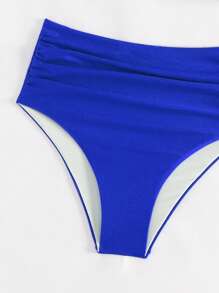 SHEIN Swim 女士純色褶皺比基尼套裝,嘉年華會 - 寶藍色 - 查看 6