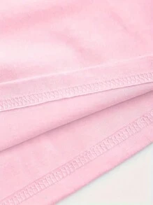 SHEIN EZwear Letter Printed Short Sleeve T-Shirt - Pink - View 4