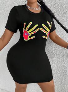 Maweii Women's Plus Size Bodycon Dress With Thermal Imaging Finger Print Design