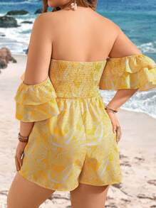 SHEIN VCAY Macacão Plus Size Com Estampa Tropical E Babados Para Férias De Verão - Multicolorido - Visão 2