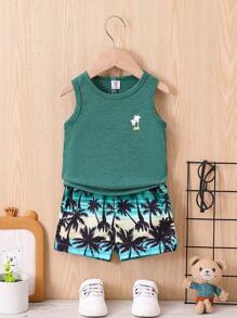 Baby Boy's Coconut Tree Print Top And Shorts Set