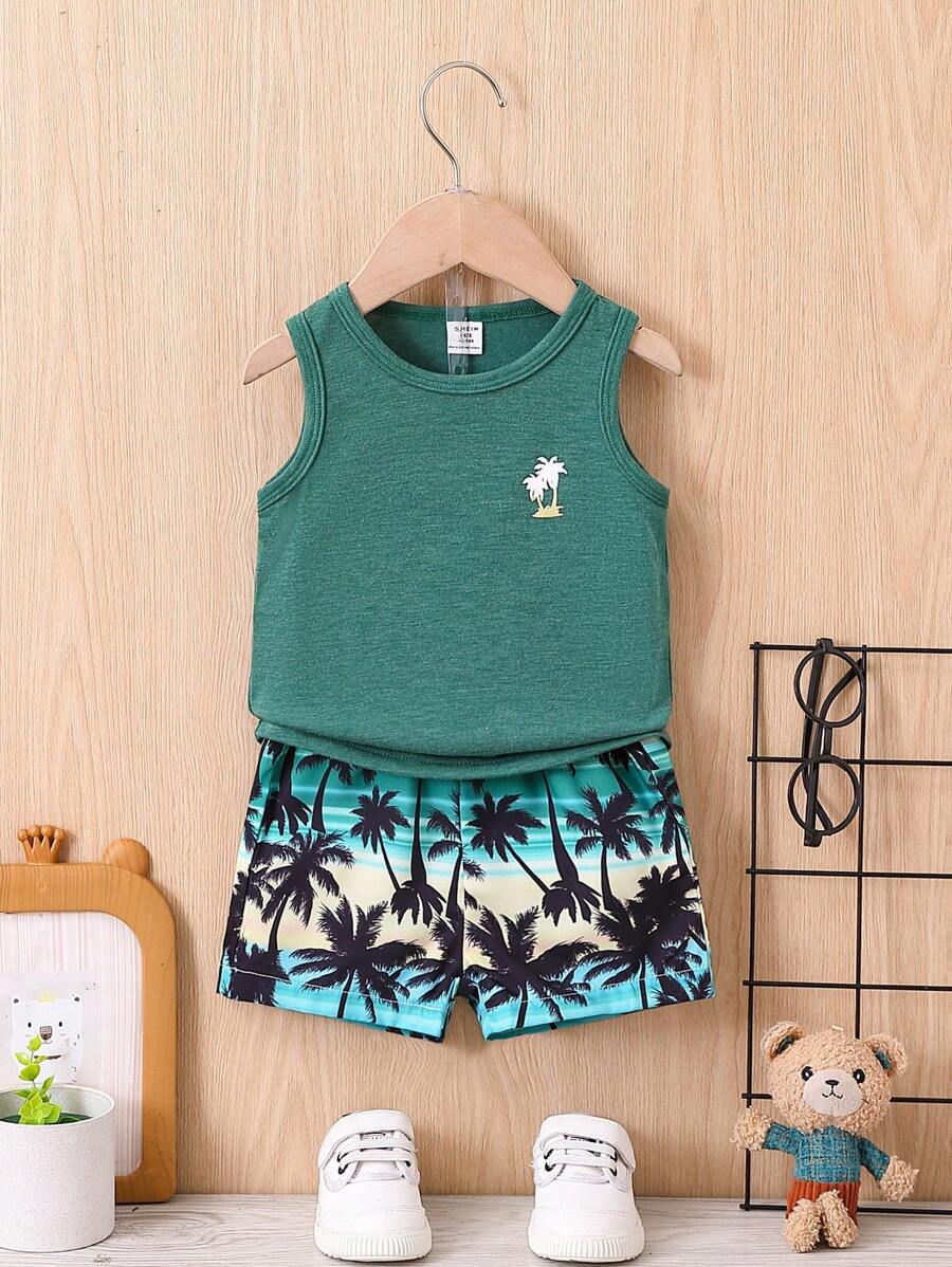 Baby Boy's Coconut Tree Print Top And Shorts Set