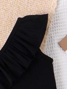 SHEIN Young Girl Spring/Autumn Fashionable & Elegant Sleeveless Cami Top And Bow Detail Flare Leg Jeans Set - Black - View 7