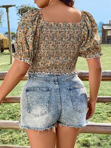 Flirla Women's Plus Size Floral Print Knot Front Blouse - Multicolor - View 4