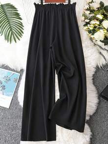 SHEIN LUNE Của phụ nữ Màu thuần Nút eo Quần - màu đen - Xem 2