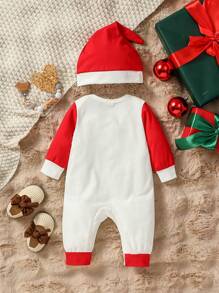 Bộ đồ liền thân cho bé gái chào đón năm mới 2024, cổ tròn, tay áo tương phản, in họa tiết màu sắc, chân dài, trang phục thường ngày đơn giản, thời trang cho mùa thu đông - Nhiều màu - Xem 2