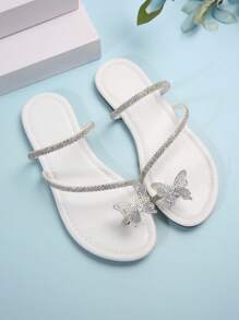Dép đế bằng đính đá bướm trắng mới về mùa hè/thu dành cho nữ, đi biển, ngoài trời cho ngày lễ tình nhân - trắng - Xem 6