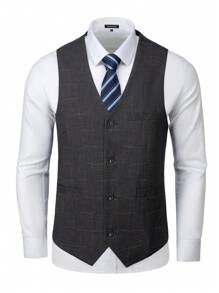 Furuyal Men's Three Piece Suit Set: Suit Jacket, Vest And Pants - Dark Grey - View 4