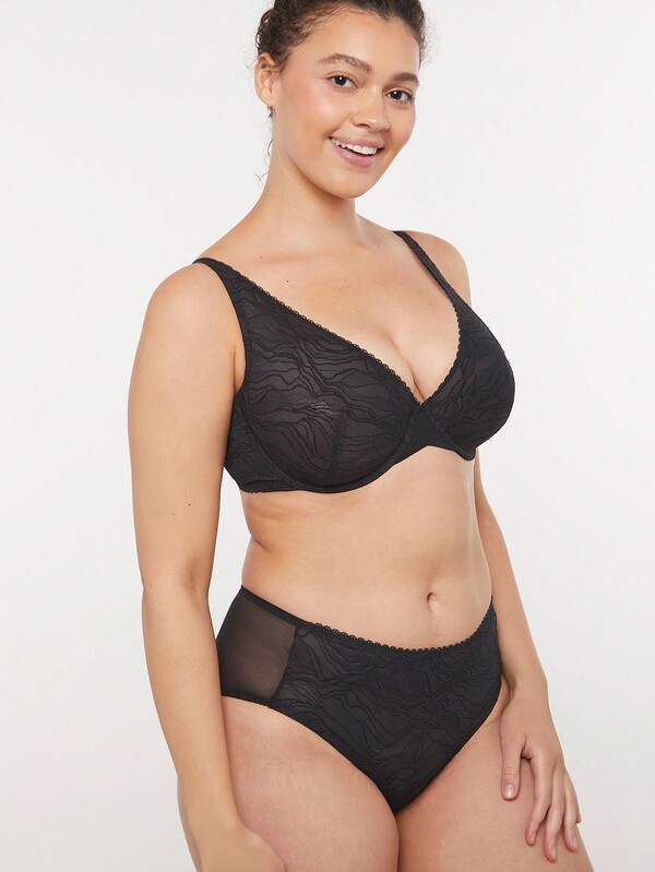 LUVLETTE Sujetador minimalista de encaje negro sin aros con escote en V y push-up para lencería y lounge