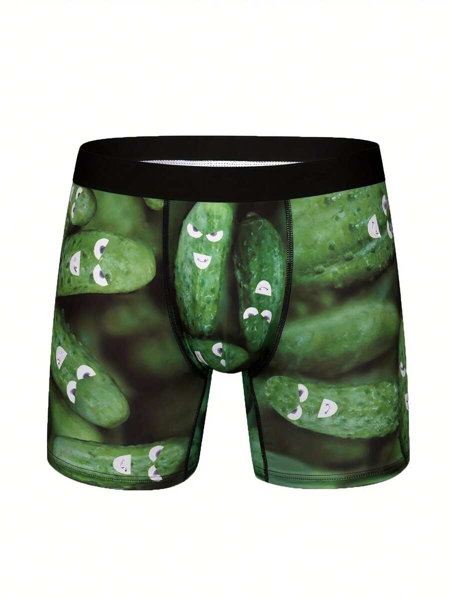 3pcs Cucumber Print Men'S Boxer Briefs - Dark Green - View 1