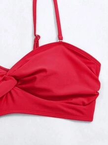 SHEIN Swim Summer Beach Ruffled Edges & Decorative Knot Detailing Bikini Set With Separated Bikini Bottom New Year - Red - View 5