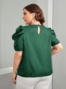 SHEIN Clasi Plus Size Beaded Detail Puff Short Sleeve Blouse - Dark Green - View 2