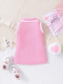 SHEIN Baby Girl Sleeveless Heart Pattern Printed Tank Dress And Bag, Cute, Sweet, Elegant, Perfect For Outdoor Activities In Spring And Summer - Pink - View 2