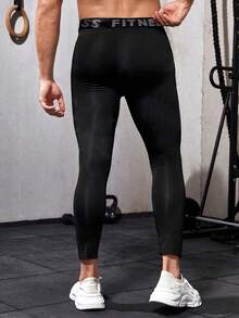 Mallas Deportivas De Compresión Con Impresión De Letras Para Hombres - Negro - Ver 2