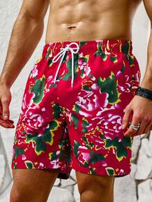 Manfinity 男士傳統風款束口沙灘短褲 - 紅色 - 查看 5