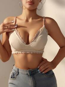 Moonlight&Mama 母親哺乳胸罩，採用蕾絲前片設計 - 杏色 - 查看 4