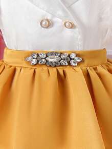 Young Girl Color Block Short Sleeve Top And Double Layer Ruffle Hem Skirt Two Pieces Set - Multicolor - View 7