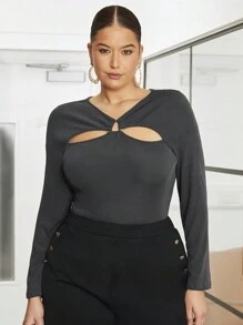 BizChic Plus Size Hollow Out Detail Long Sleeve T-Shirt