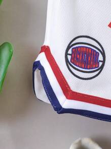 SHEIN Young Boy Letter Print Tank Top And Shorts Two Pieces Set, School, Campus, College