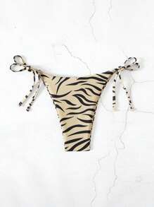 SHEIN Swim Summer Beach Women's Zebra Pattern Knotted Side Bikini Bottom