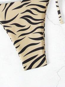 SHEIN Swim Summer Beach Women's Zebra Pattern Knotted Side Bikini Bottom