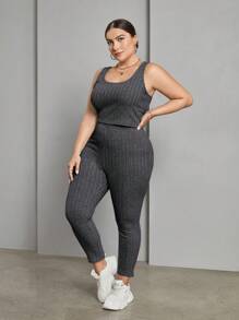 SHEIN Essnce Top Cây trồng , Eo cao Quần , Và Dài tay áo 3 miếng Bộ - Màu xám đen - Xem 6