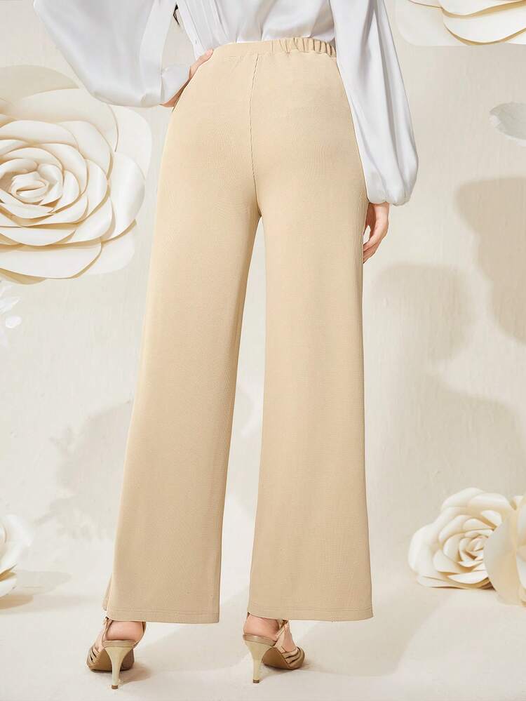 Women's Solid Color Wide Leg Pants With Button Details
