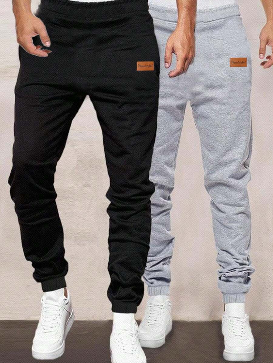 SHEIN Leap Crew Tween Boys' Casual Solid Color Patch Detail Knitted Pants 2pcs/Set - Multicolor - View 1