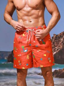 Surfspeed Men's Fun Cartoon Printed Drawstring Beach Shorts - Multicolor - View 4
