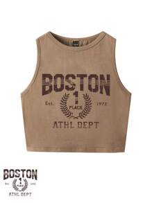 Ivo Santos Designer 女士艺术家圆领短款上衣，修身剪裁和印花字母，节日 - 摩卡棕 - 查看 1