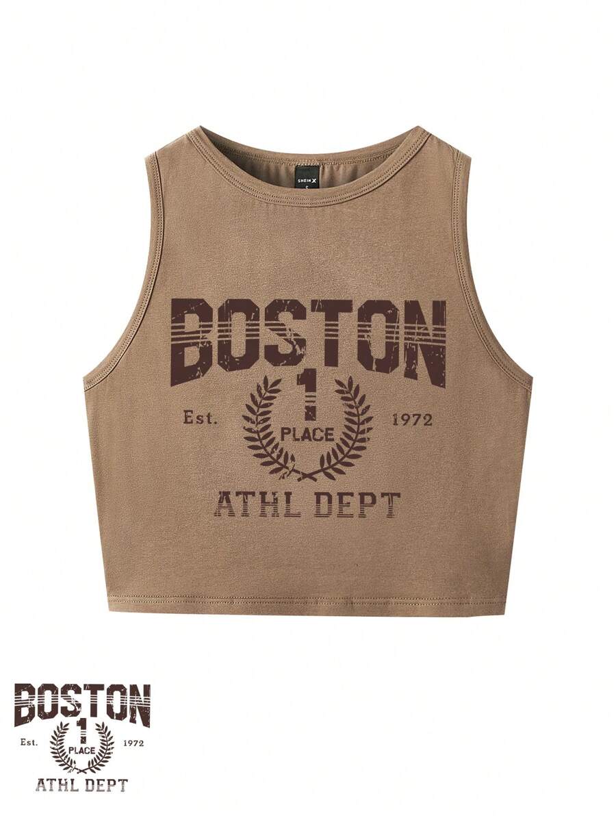 Ivo Santos Designer 女士艺术家圆领短款上衣，修身剪裁和印花字母，节日 - 摩卡棕 - 查看 1