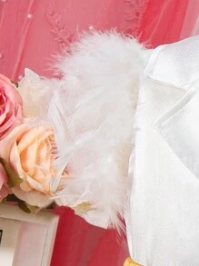 Young Girl Color Block Short Sleeve Top And Double Layer Ruffle Hem Skirt Two Pieces Set - Multicolor - View 3