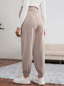 SHEIN Maternity Elastic Waist Loose Fit Casual Pants - Apricot - View 2