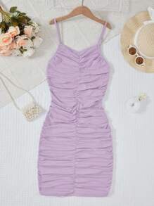 RueChic Teen Girls Ruched Cami Dress - Lilac Purple - View 1