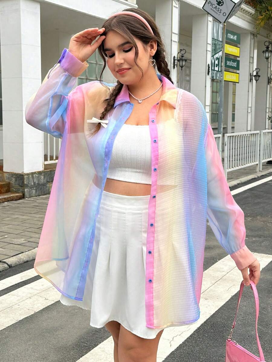 SHEIN MOD Của phụ nữ Kích thước lớn Màu sắc thay đổi dần mỏng Áo sơ mi - Nhiều màu - Xem 1