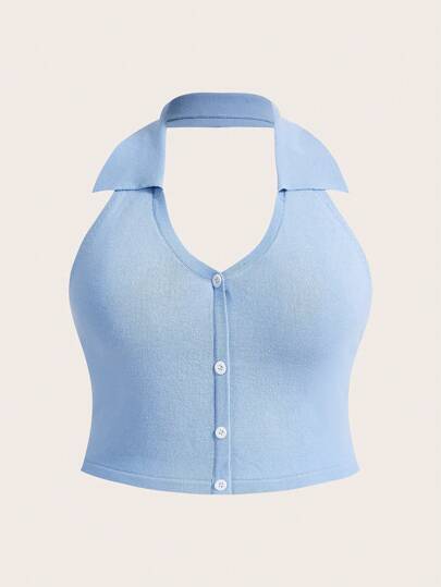 SHEIN Qutie Curve V Necked  Knitted Top